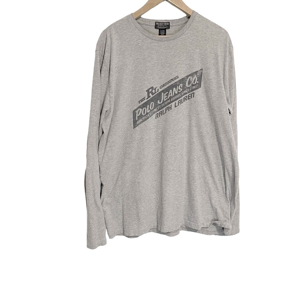 Polo Jeans Co Ralph Lauren Mens XL Gray Long Sleeve Graphic T-Shirt RL Original